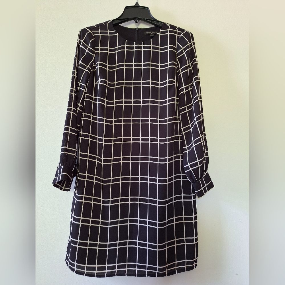 New - Banana Republic Size 2 Shirt Dress Black Plaid Long Sleeve Zipper Back
